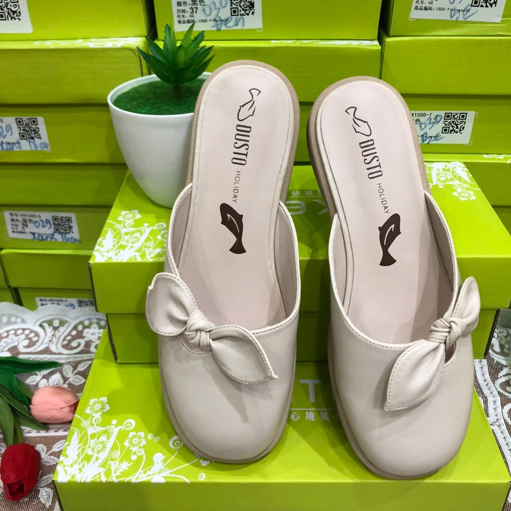 Giày sục Dusto cho nữ got 2.5cm nơ xinh xắn sang trọng  Miễn phí ship.