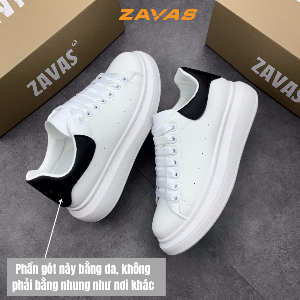 Giày thể thao sneaker nữ ZAVAS đế cao 4cm màu trắng bằng da mang êm chân phong cách mc ulzzang - S387