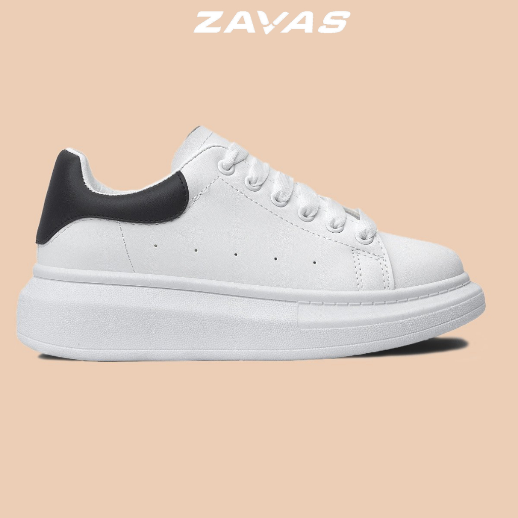 Giày thể thao sneaker nữ ZAVAS đế cao 4cm màu trắng bằng da mang êm chân phong cách mc ulzzang - S387