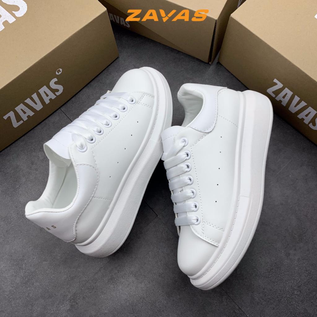 Giày thể thao sneaker nữ ZAVAS đế cao 4cm màu trắng bằng da mang êm chân phong cách mc ulzzang - S387