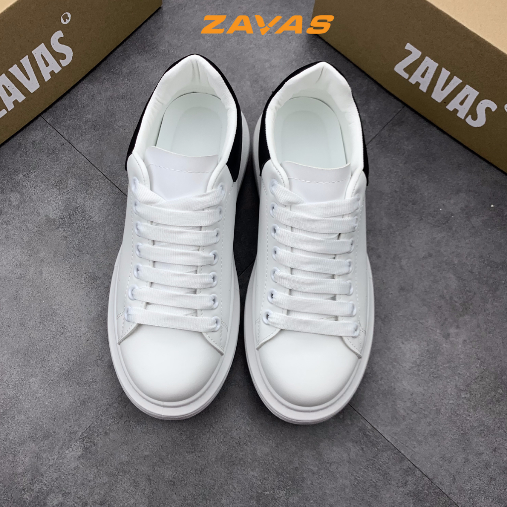 Giày thể thao sneaker nữ ZAVAS đế cao 4cm màu trắng bằng da mang êm chân phong cách mc ulzzang - S387