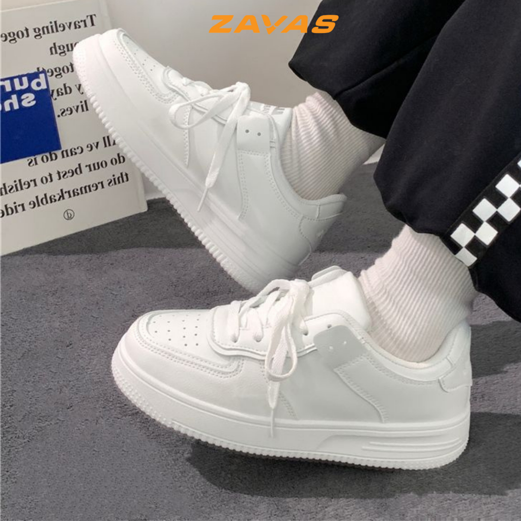 Giày thể thao sneaker nữ ZAVAS đế cao 3cm màu trắng bằng da mang êm chân thời trang cá tính - S424
