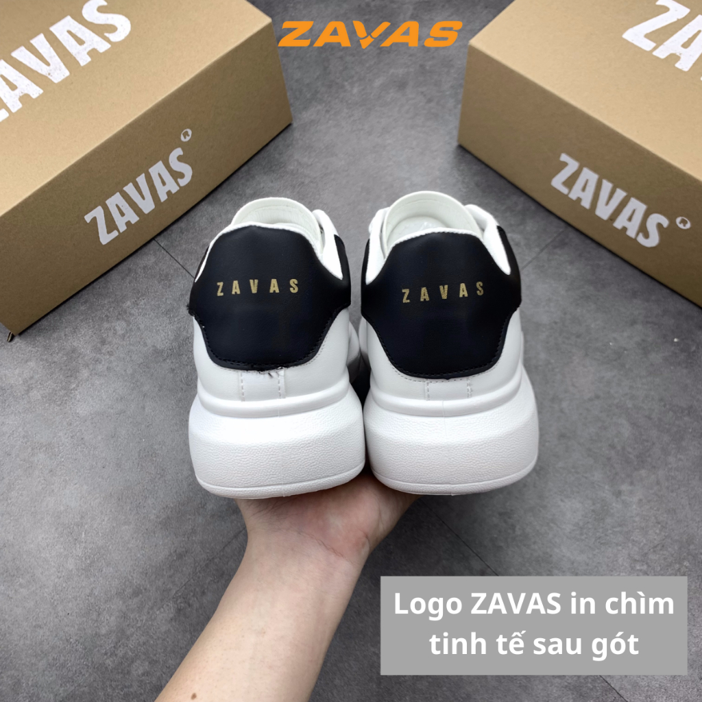 Giày sneaker nam ZAVAS tăng chiều cao lên 4cm màu trắng bằng da PU giữ form tốt đi chơi đi làm - S387