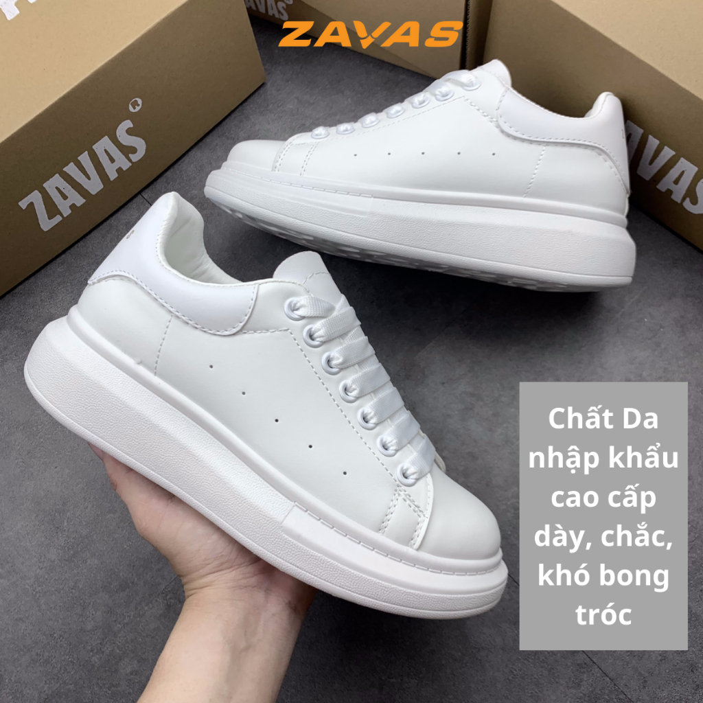 Giày thể thao sneaker nữ ZAVAS đế cao 4cm màu trắng bằng da mang êm chân phong cách mc ulzzang - S387