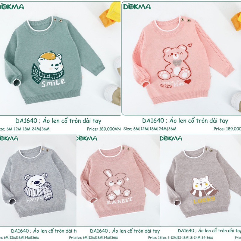 Áo len chui đầu Dokma size 3-6m đến 18-24m