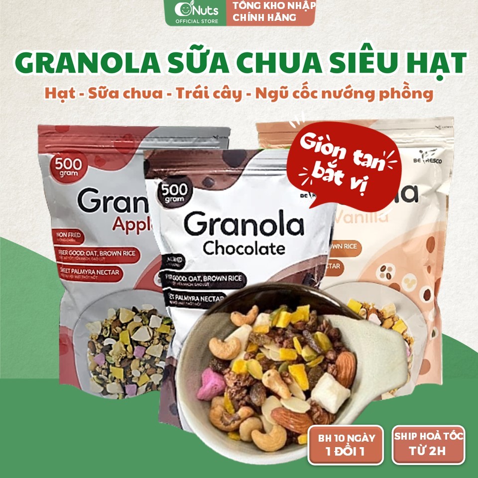 Ngũ cốc Granola siêu sữa chua Befresco 500gr – Ngũ cốc phồng, nhiều hạt, sữa chua, trái cây, ăn sáng, ăn kiêng, giảm cân