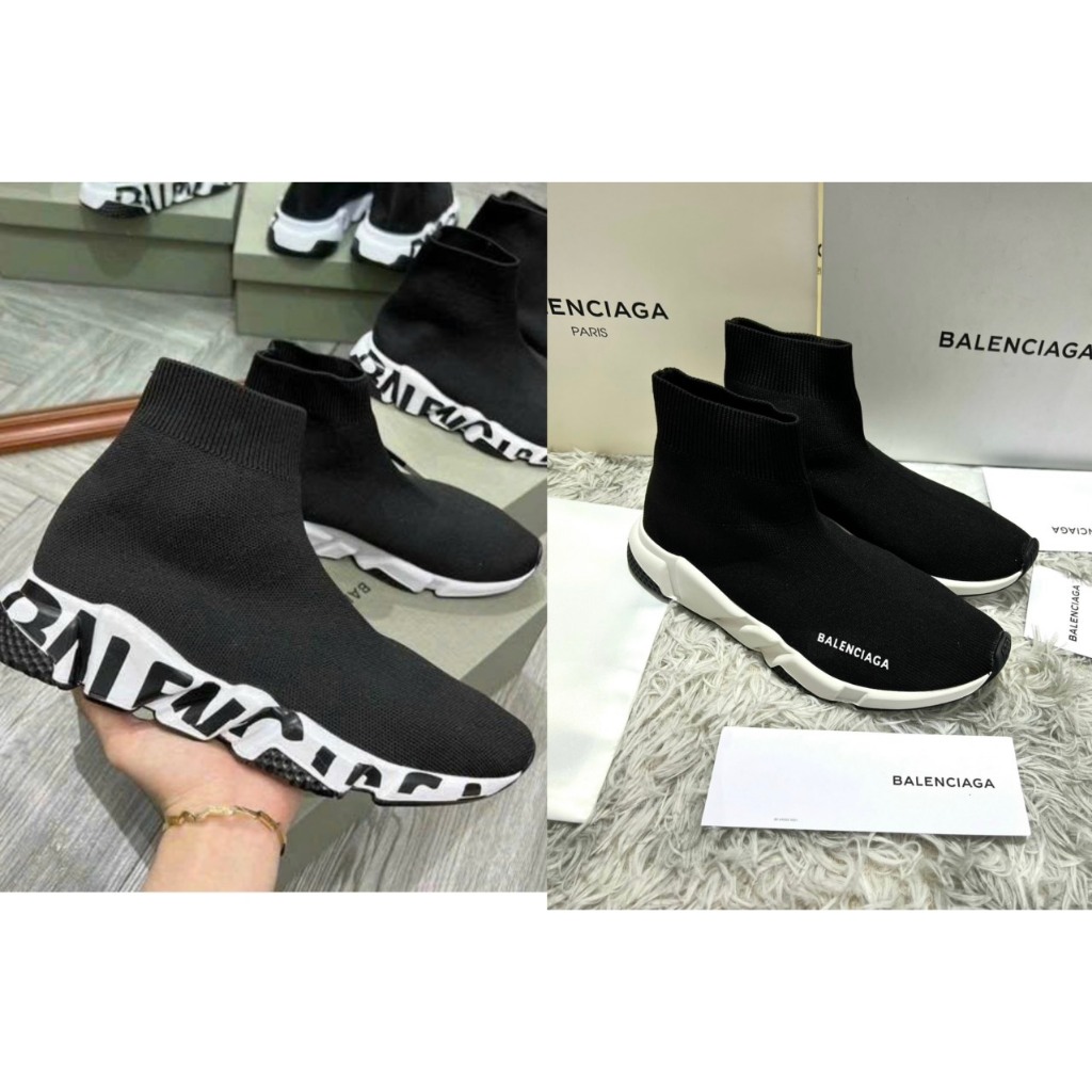 Giày Balenciaga đen cổ chun Đế Trắng , Đế Chữ cao cấp , Giày balen cổ cao nam nữ full size hộp trắng quảng châu
