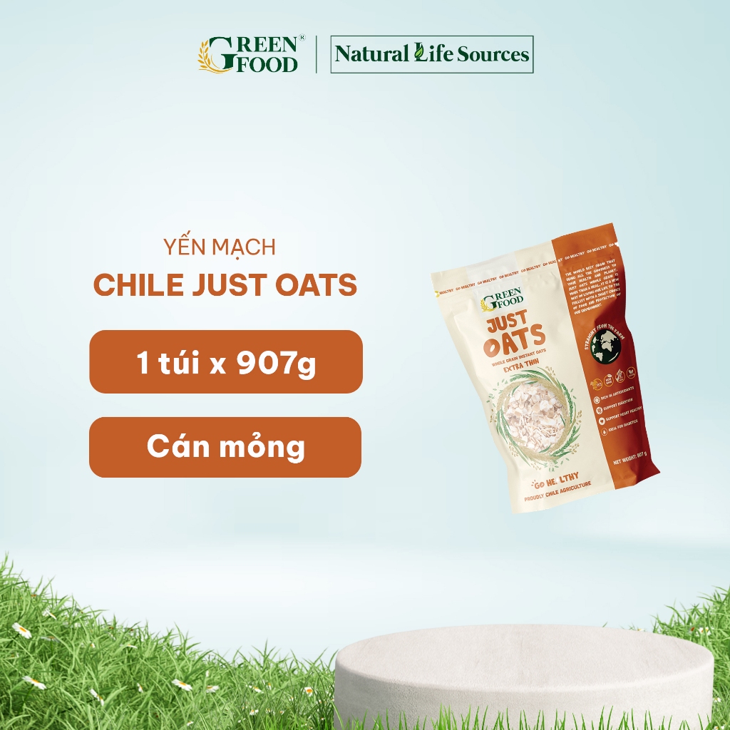 Yến Mạch Chile JUST OATS Green Food nguyên chất cán mỏng | Túi 907g (Date 3.2024)