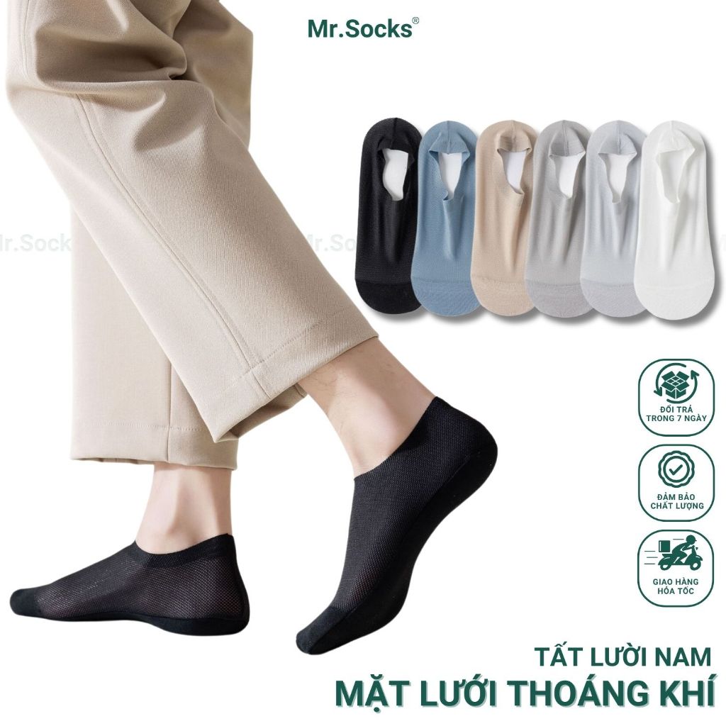 Tất tàng hình nam Mr.Socks có mặt lưới thoáng khí, chất liệu cotton cao cấp hút ẩm êm chân HAILUOI-PO-3019