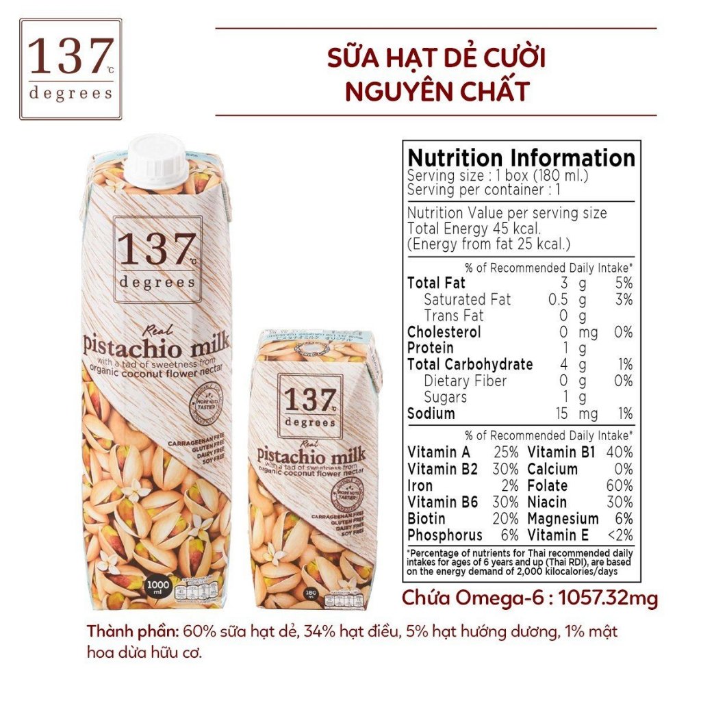 Sữa Hạt 137 Degrees Thái Lan Không Đường, Không Đậu Nành, Không Sữa Bò