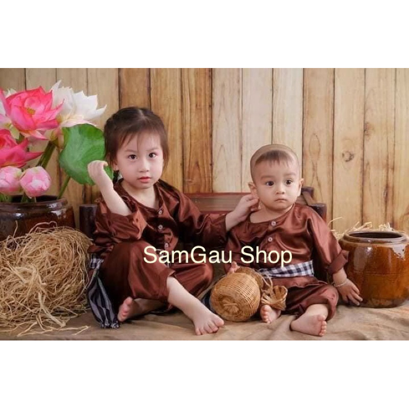Bộ Ba kèm khăn rằn và Bộ Bà ba cho bé trai bé gái nhiều màu từ 7-30kg SamGau shop
