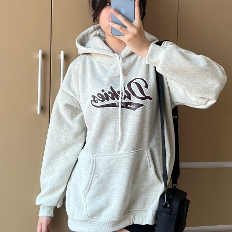 Áo hoodie nỉ bông, Áo khoác hoodie màu xám tiêu in chữ Dickiess mới 2023 Su min min