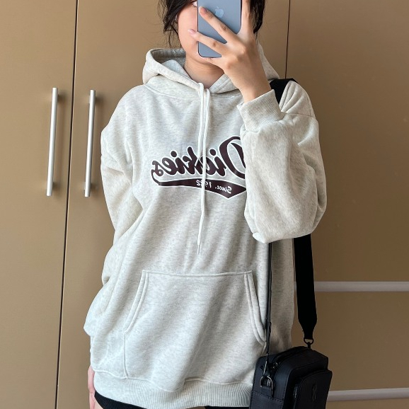 Áo hoodie nỉ bông, Áo khoác hoodie màu xám tiêu in chữ Dickiess mới 2023 Su min min