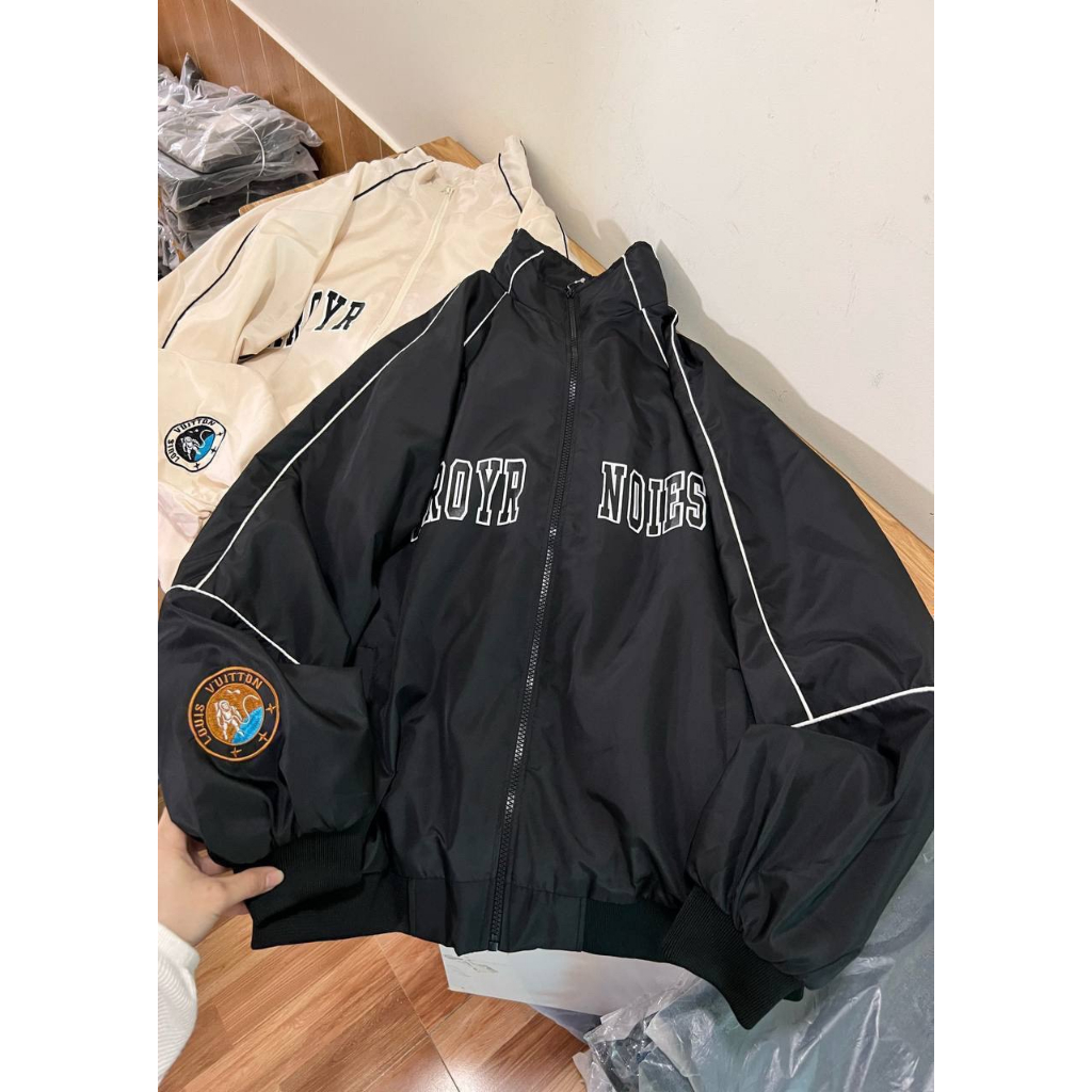 Áo Khoác Jacket Dù Form Rộng 2 Lớp Basic Phối Viền Line In Chữ Bo Viền Tay Cao Cấp Phong Cách Ulzzang
