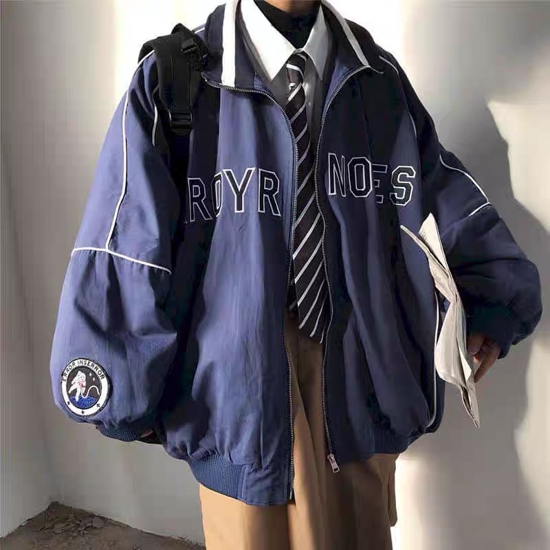 Áo Khoác Jacket Dù Form Rộng 2 Lớp Basic Phối Viền Line In Chữ Bo Viền Tay Cao Cấp Phong Cách Ulzzang