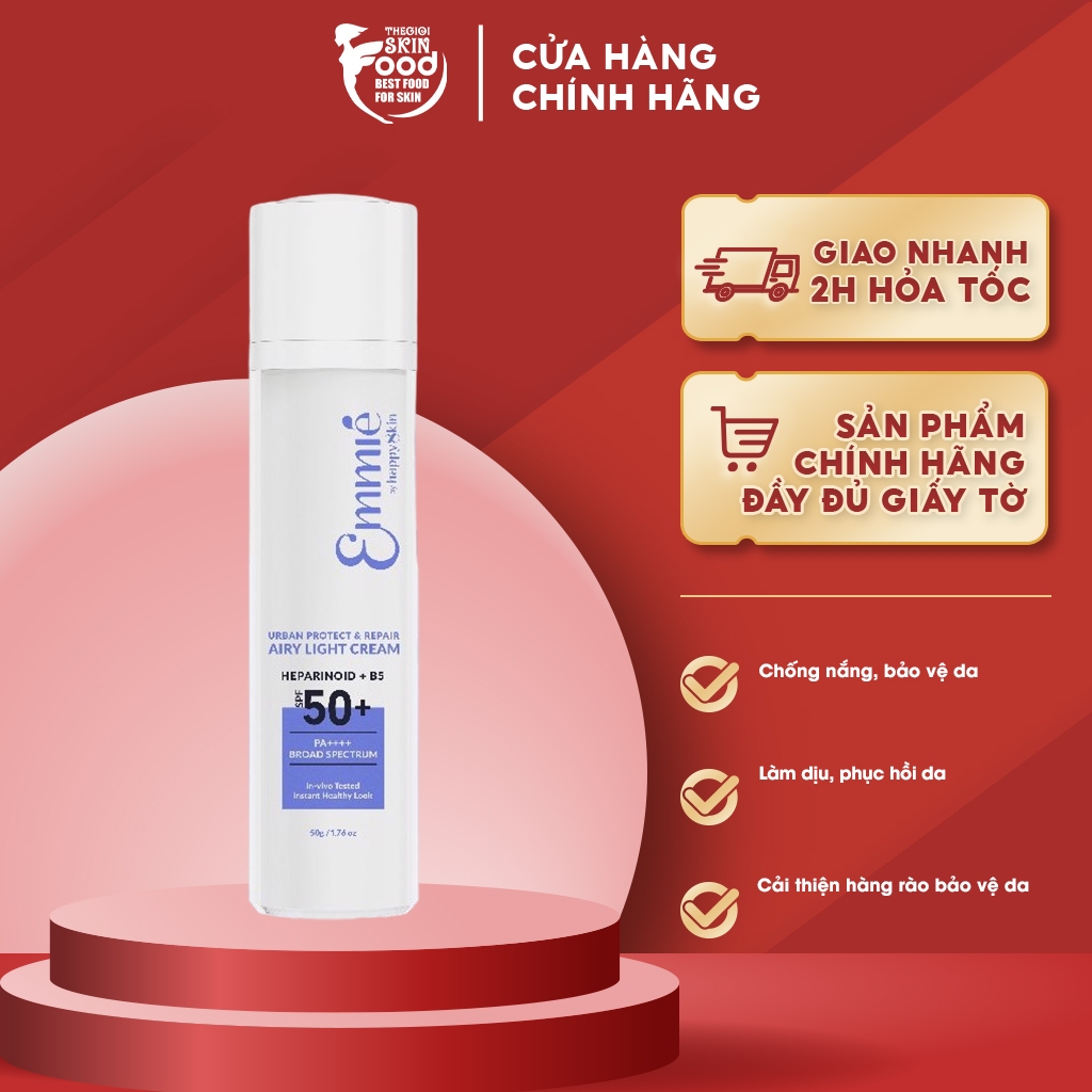 Kem Chống Nắng Dưỡng Ẩm, Phục Hồi Dành Cho Da Nhạy Cảm Emmié By Happyskin Urban Protect & Repair Airy Light Cream SPF50+