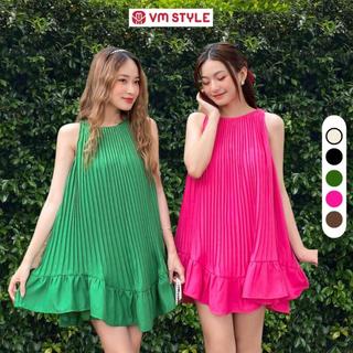 Đầm kiểu nữ VMSTYLE sát nách xếp li dáng babydoll đi biển nhiều màu thời trang mùa hè 5133 - VDU00415