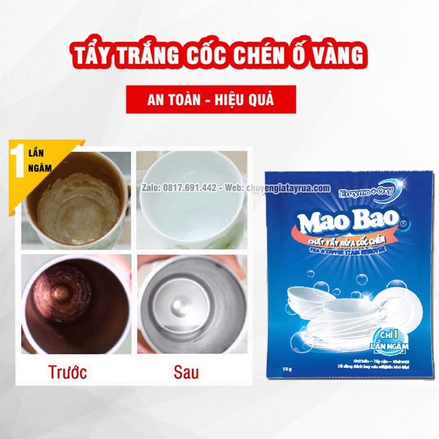 1 Gói Bột Tẩy Rửa Cốc Chén Ố Vàng, Sỉn Màu Lâu Ngày Siêu Mạnh 15g