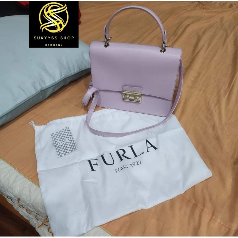 Túi Furla Pelle màu Tím hồng size 24cm, hàng xt Đức, qua sử dụng còn túi vải