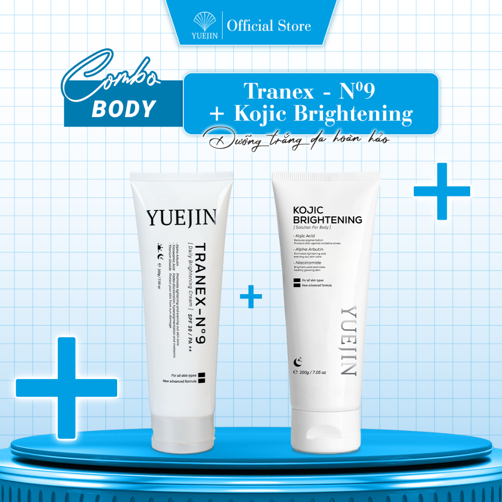 Combo dưỡng trắng da Yuejin Kem dưỡng trắng da Body Tranex-NO9 + Kem Ủ Trắng Da Kojic Brightening
