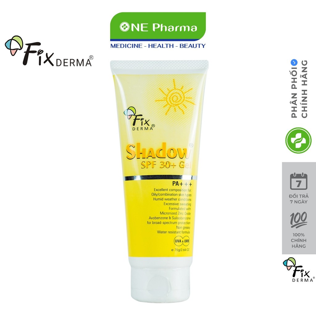 Kem Chống Nắng Dành Cho Da Mụn Fixderma Shadow A-Gel SPF 30 Transparent Gel 75g