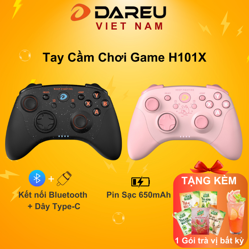 Tay cầm game Dareu H101X Hồng / Đen không dây 