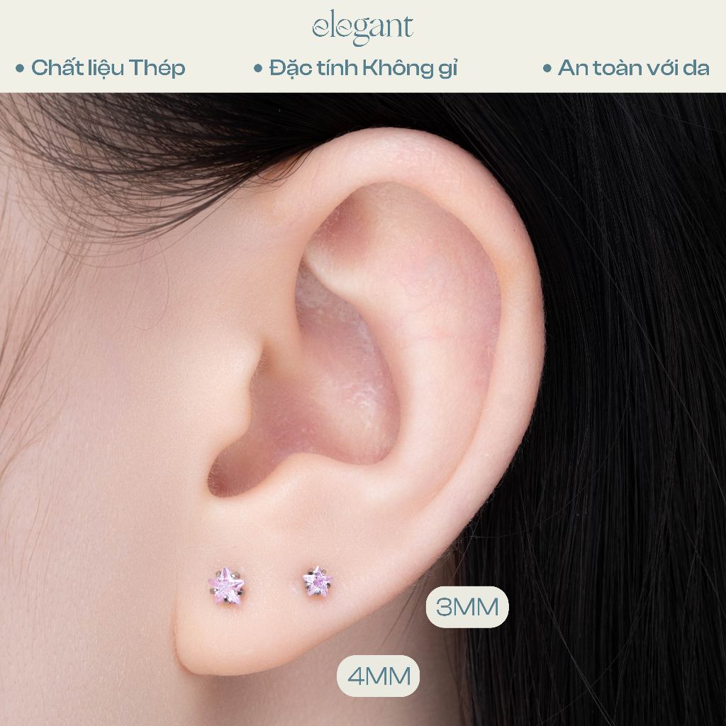 Khuyên tai nụ đá màu PINK CRYSTAL STAR Elegant
