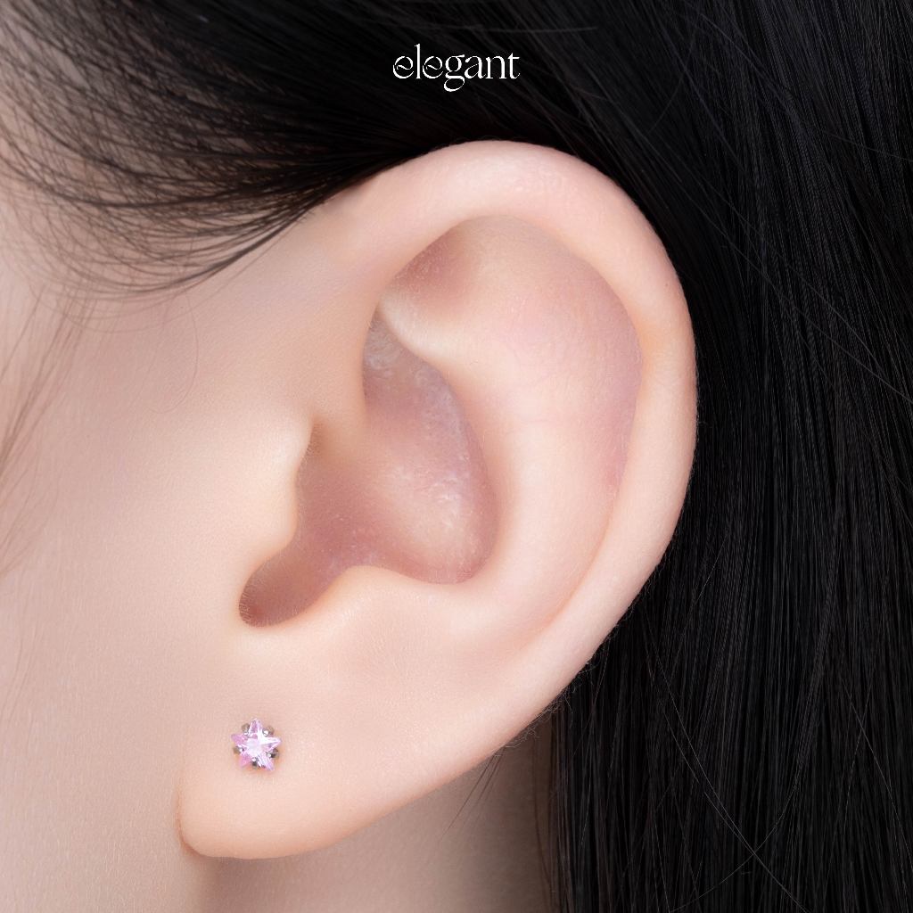 Khuyên tai nụ đá màu PINK CRYSTAL STAR Elegant