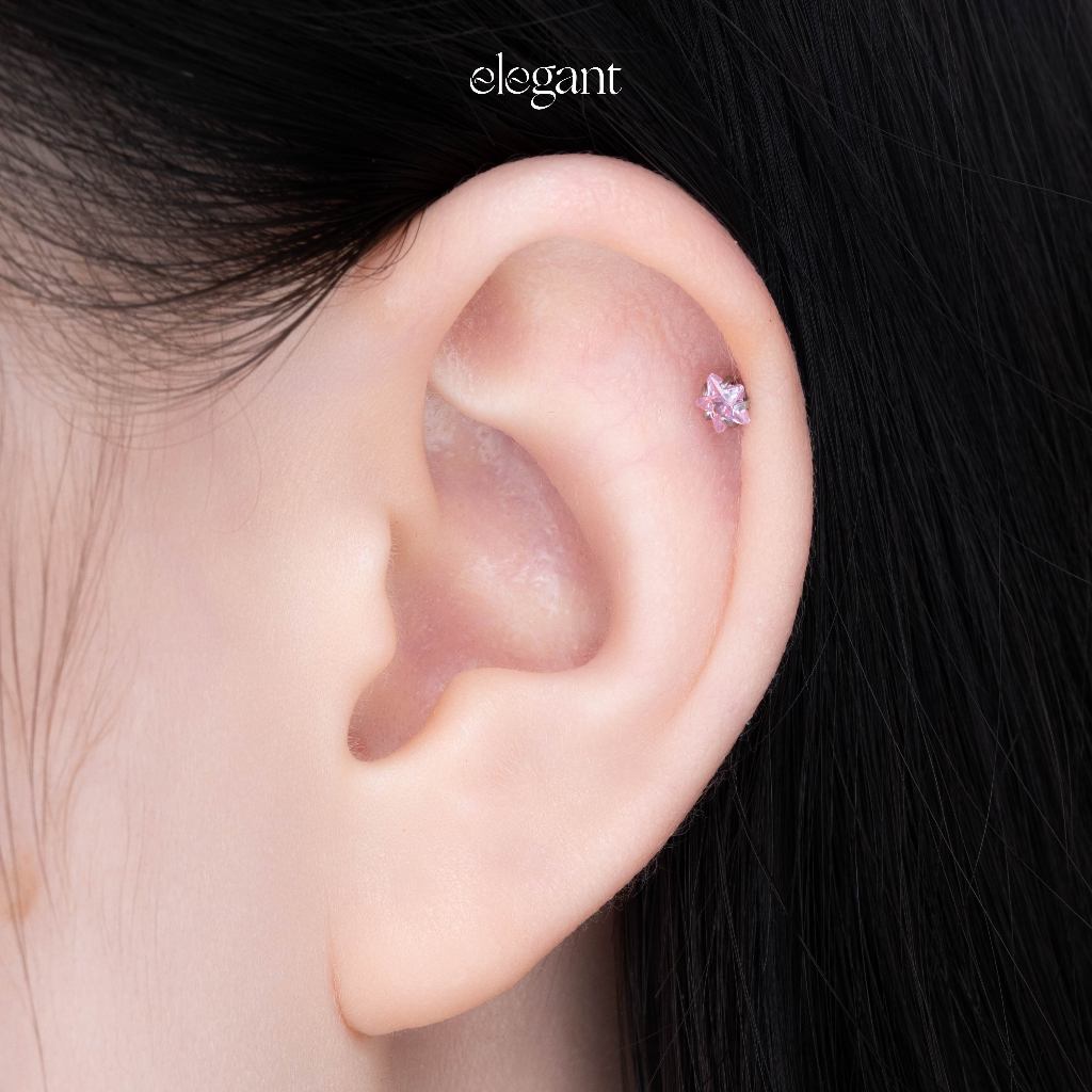 Khuyên tai nụ đá màu PINK CRYSTAL STAR Elegant