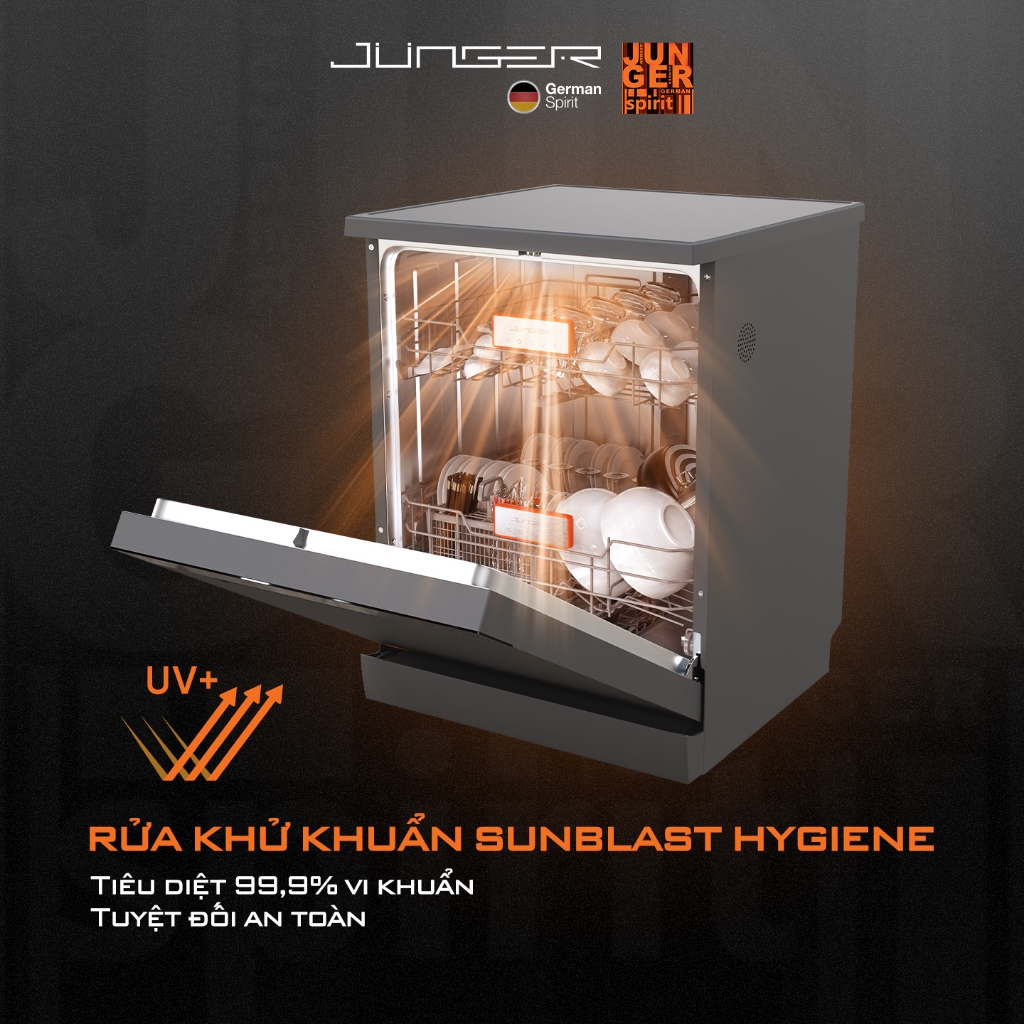 Máy rửa bát Junger DWJ-143 Dung tích 14 bộ Sấy khô Diệt khuẩn UV Hàng Chính Hãng Bảo Hành 24 Tháng