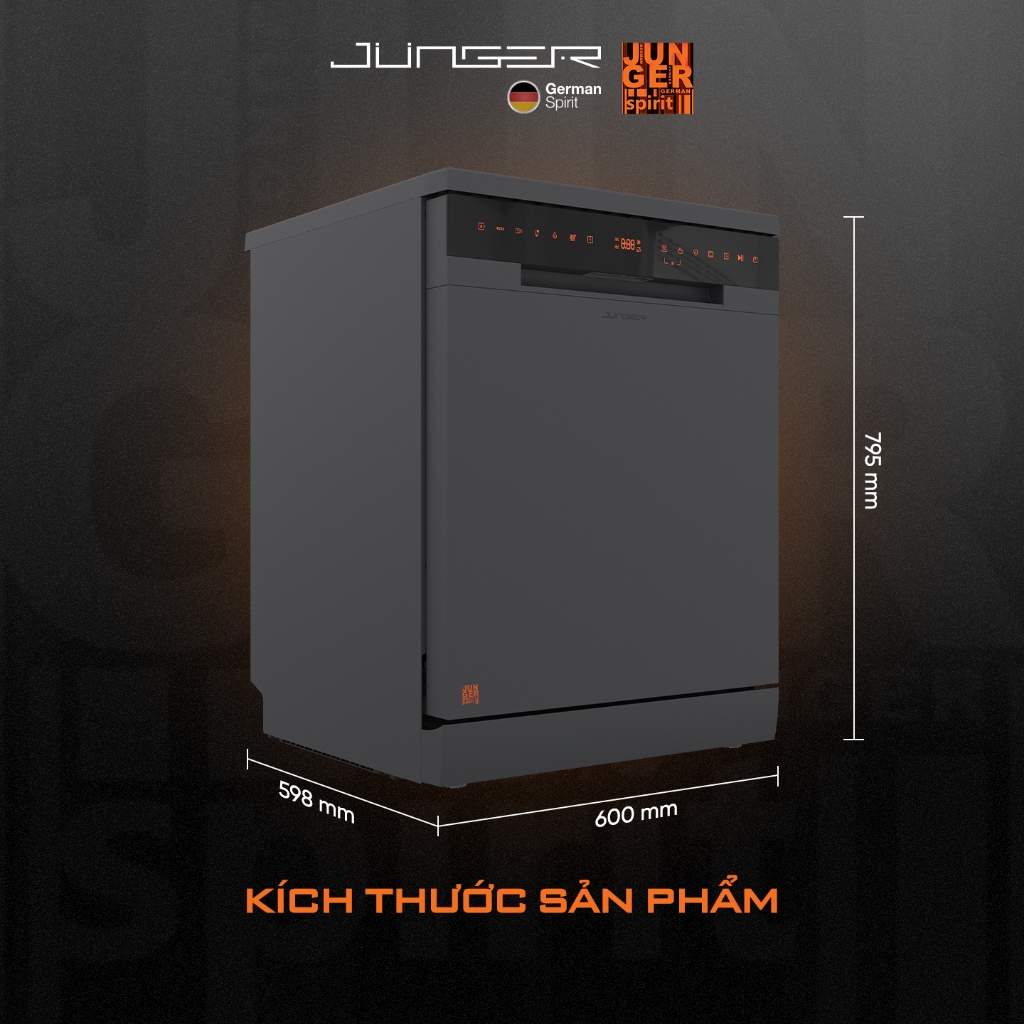 Máy rửa bát Junger DWJ-143 Dung tích 14 bộ Sấy khô Diệt khuẩn UV Hàng Chính Hãng Bảo Hành 24 Tháng