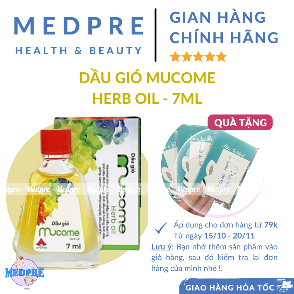 Dầu Gió Mucome - Bạc Hà Mát Dịu - Thông Mũi Giảm Nhức Đầu - 7 cc - Date xa