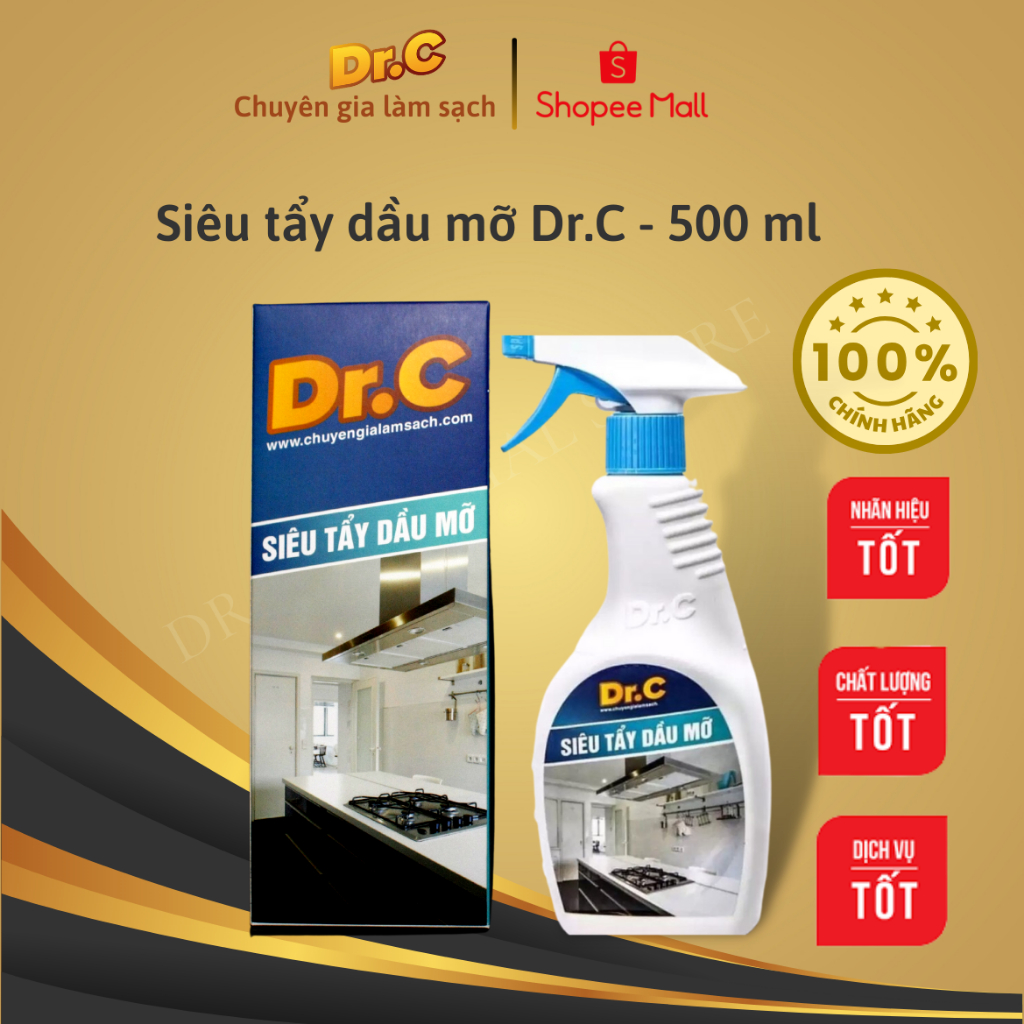 Siêu tẩy dầu mỡ Dr.C  tẩy sạch lưới lọc máy hút mùi, mặt bếp ga, bếp từ, tường khu vực bếp,vật dụng nhà bếp, Chính Hãng