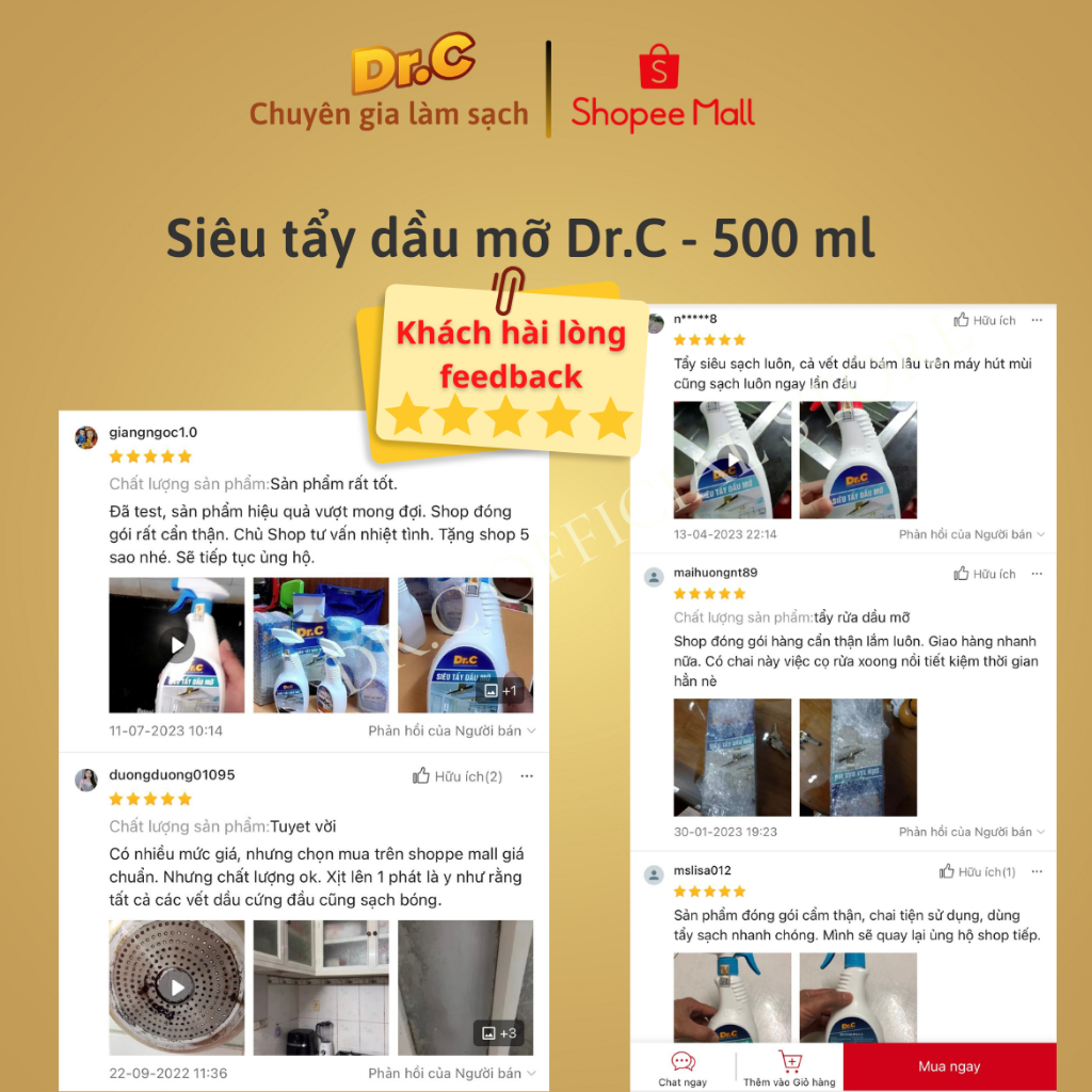 Siêu tẩy dầu mỡ đa năng Dr.C 500ml, tẩy sạch dầu mỡ bếp từ, nồi chiên lưới lọc máy hút mùi, khu vực bếp, Chính Hãng Dr.C