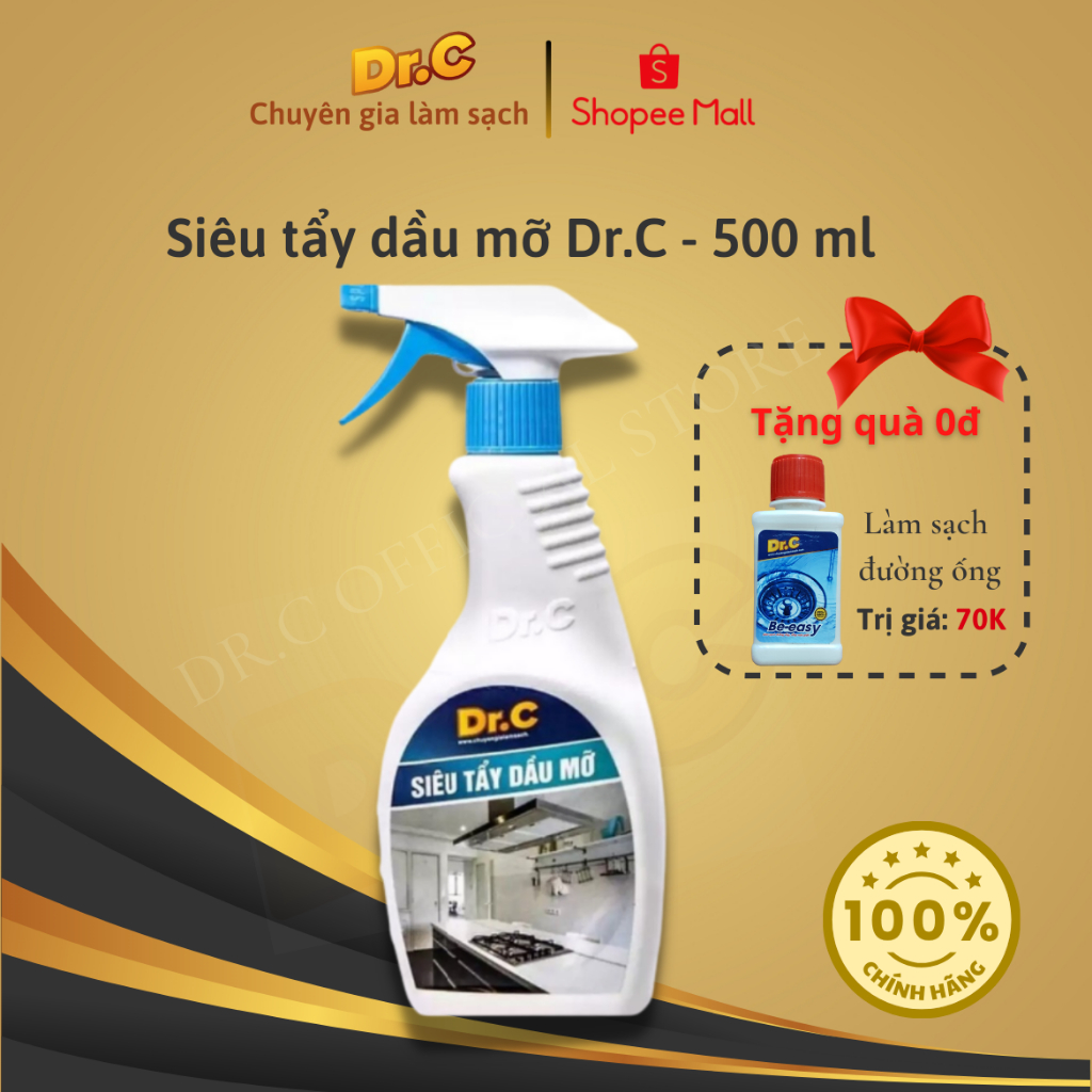 ( KM đặc biệt ) Siêu tẩy dầu mỡ Dr.C tặng Thông cống - tẩy sạch lưới lọc máy hút mùi, khu vực bếp,làm sạch đường ống