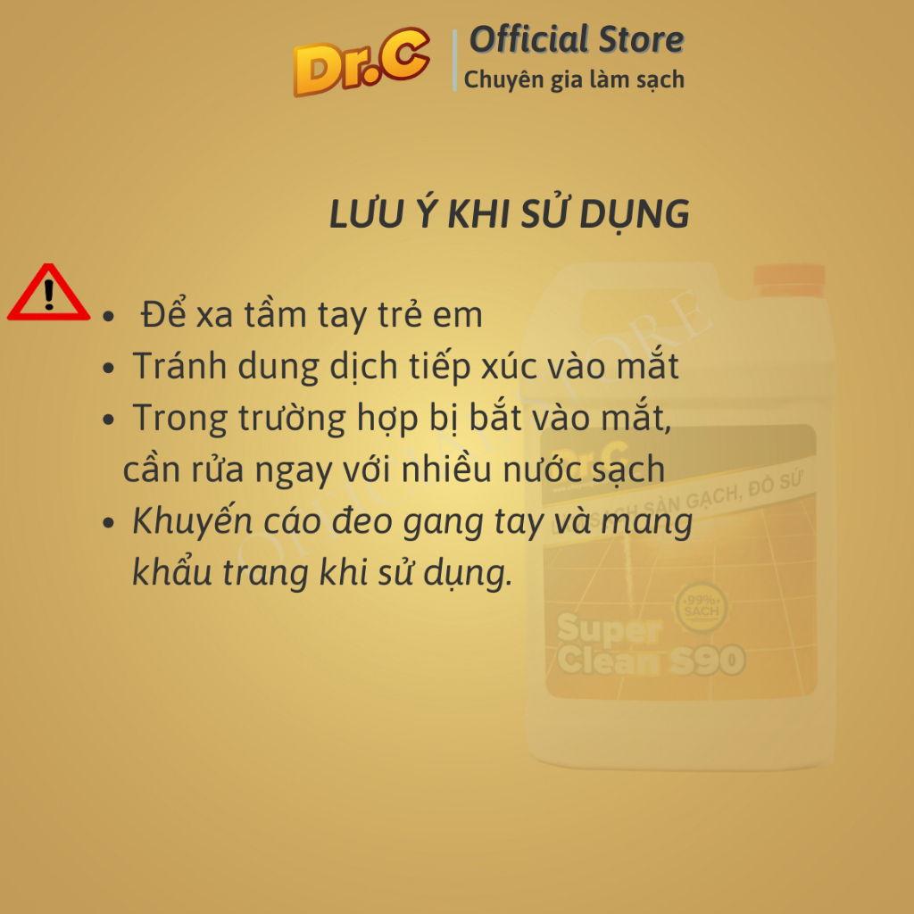 Làm sạch sàn gạch,thiết bị men sứ Dr.C  S90,Tẩy xi măng,Vôi vữa,vết bẩn lâu ngày, rêu mốc,Dr.CChính hãng,5 lít lít 5 lít