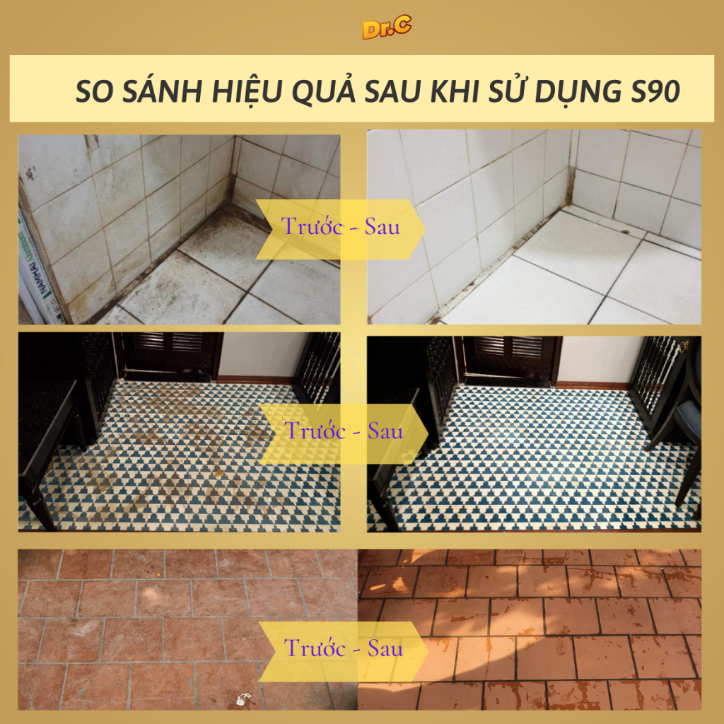 Làm sạch sàn gạch,thiết bị men sứ Dr.C  S90,Tẩy xi măng,Vôi vữa,vết bẩn lâu ngày, rêu mốc,Dr.CChính hãng,5 lít lít 5 lít
