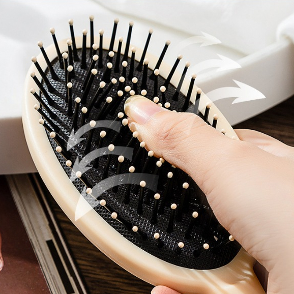 Set 4 chi tiết gương kèm lược massage da đầu màu cafe sữa cute