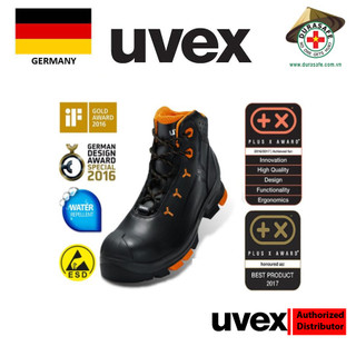 Giày bảo hộ lao động Uvex 6503, cao cổ, Uvex 2 Lightweight Safety Shoe Black/Orange Size 36-48