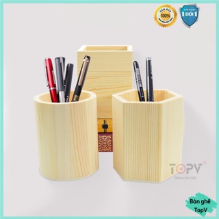 Hộp đựng bút để bàn ống kệ đựng bút gỗ TOPV lọ ống cắm bút ly cốc hũ để bàn học cute