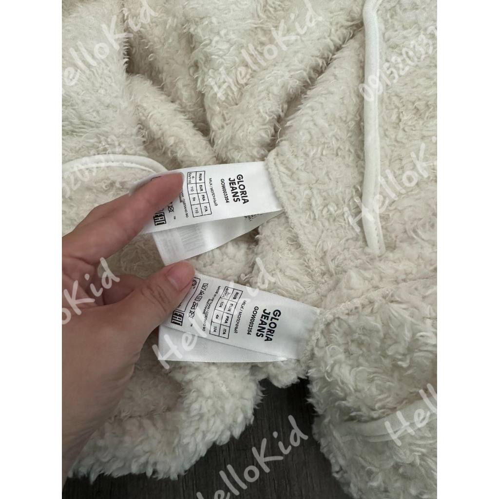 Áo khoác lông cừu kem mũ cho bé