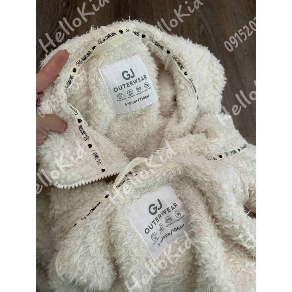 Áo khoác lông cừu kem mũ cho bé