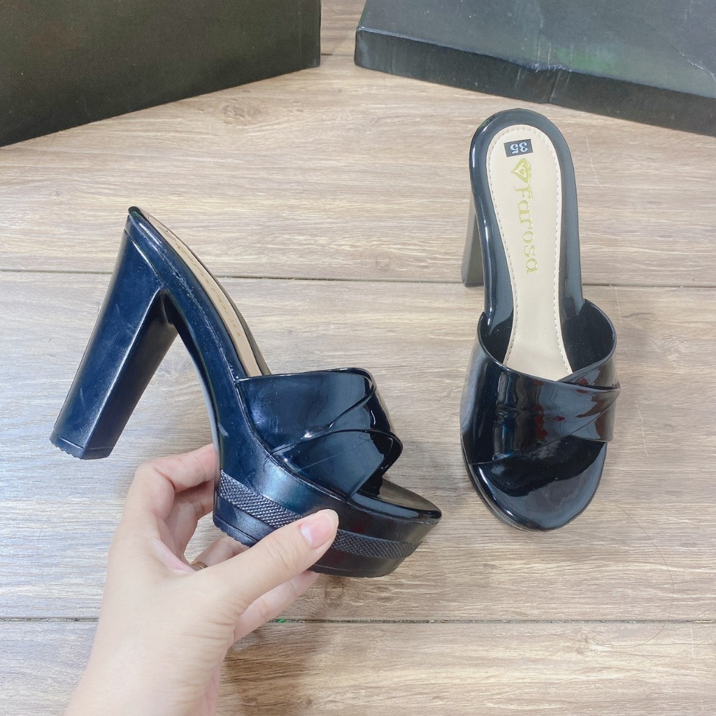 Guốc nữ cao gót đúp 12p chất da bóng sẵn 2 màu đen, cà phê  mã C3