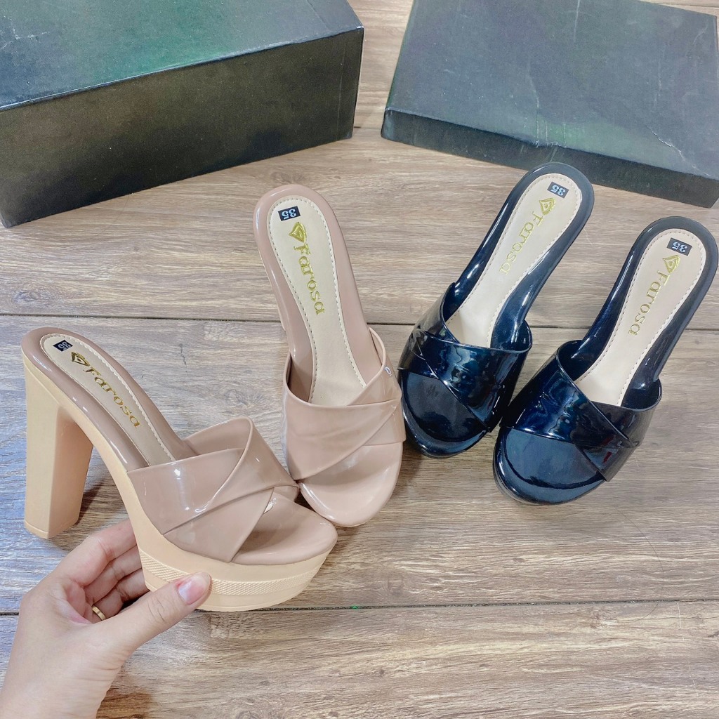 Guốc nữ cao gót đúp 12p chất da bóng sẵn 2 màu đen, cà phê  mã C3