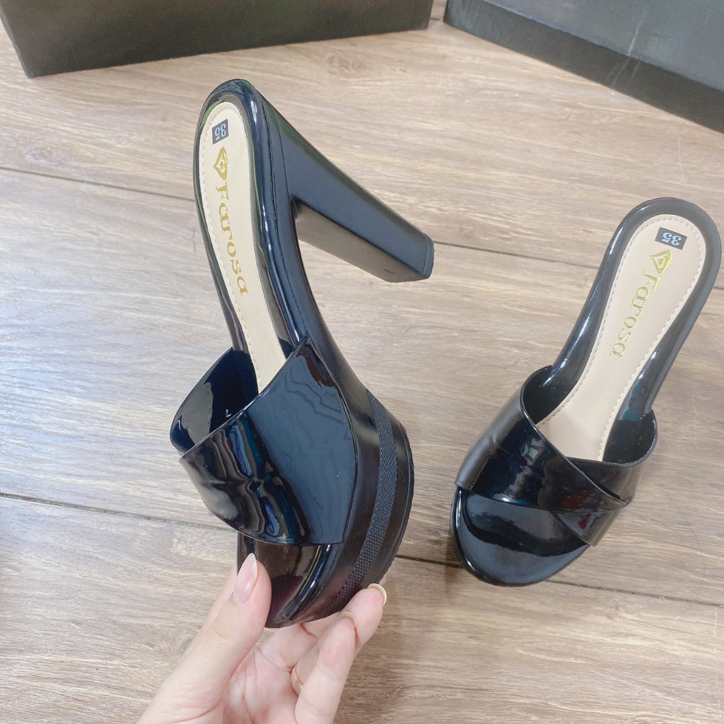 Guốc nữ cao gót đúp 12p chất da bóng sẵn 2 màu đen, cà phê  mã C3