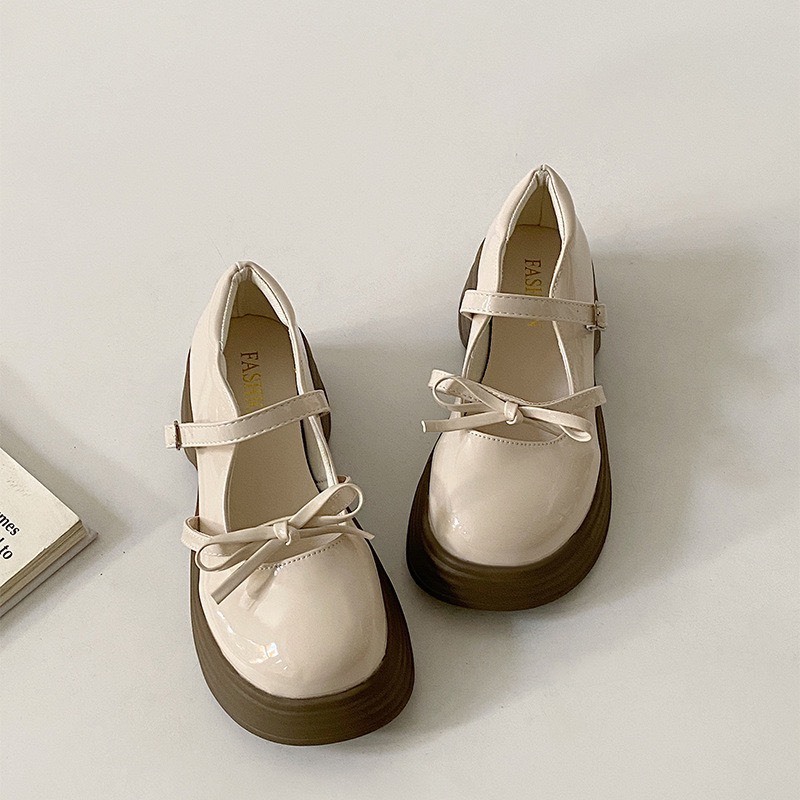 Giày Loafer da nữ phong cách Hàn Quốc phối nơ quai cài - Giày da nữ thời trang mã V5