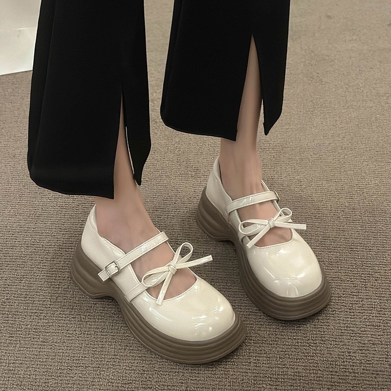 Giày Loafer da nữ phong cách Hàn Quốc phối nơ quai cài - Giày da nữ thời trang mã V5