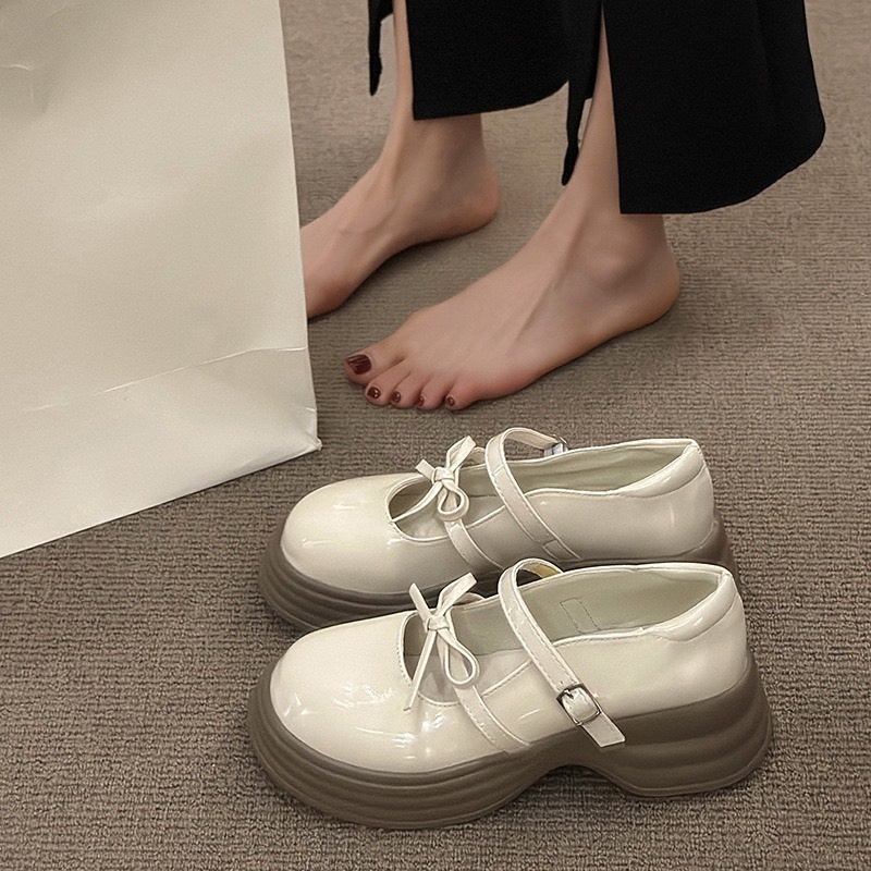 Giày Loafer da nữ phong cách Hàn Quốc phối nơ quai cài - Giày da nữ thời trang mã V5