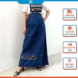 Váy chống nắng jean cao cấp vải cotton dày mềm thêu hoa Trinh nữ tím JHT111 H&T FASHION