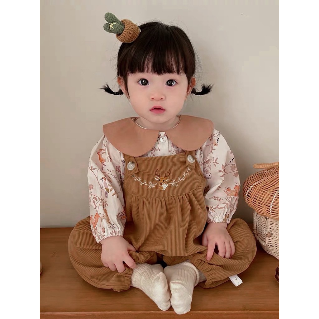 Set yếm bé gái, nhung tăm kèm áo sơ mi cho bé gái từ 5-12kg BÌNH MINH SHOP